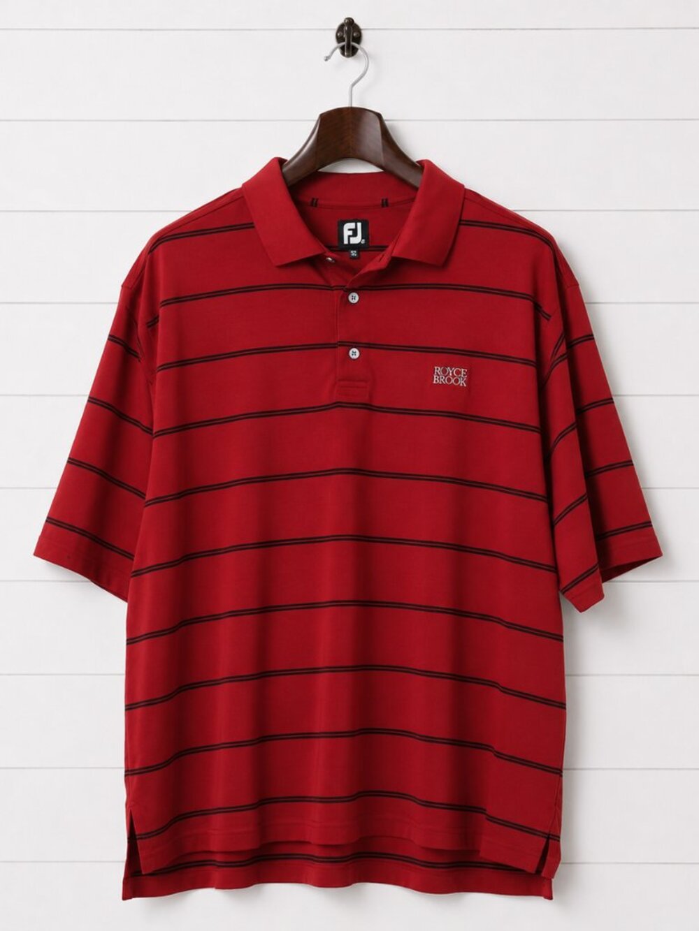FootJoy Golf Polo Men XL Red Black Stripe Royce Brook Country Club Performance